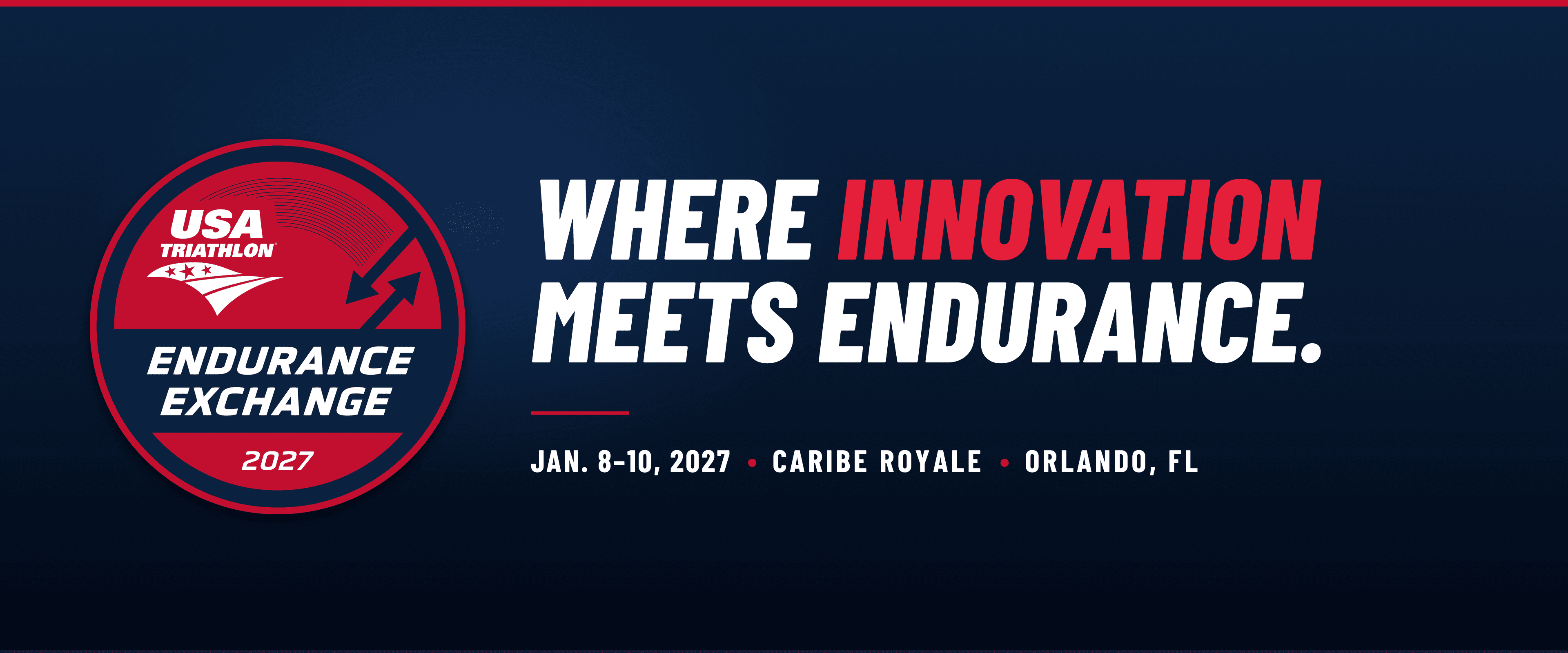 Graphic in red, white and blue with text displaying Endurance Exchange 2026